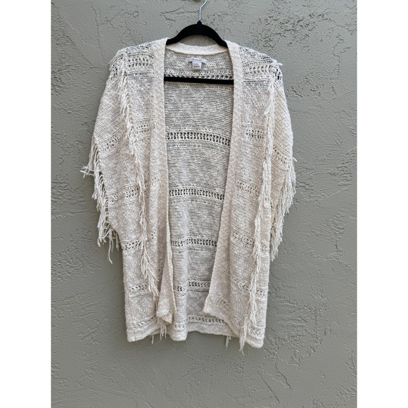 Kimono Cardigan Fringe Open Knit Bohemian Festival Beach Cover Up Neutral - Picture 4 of 7